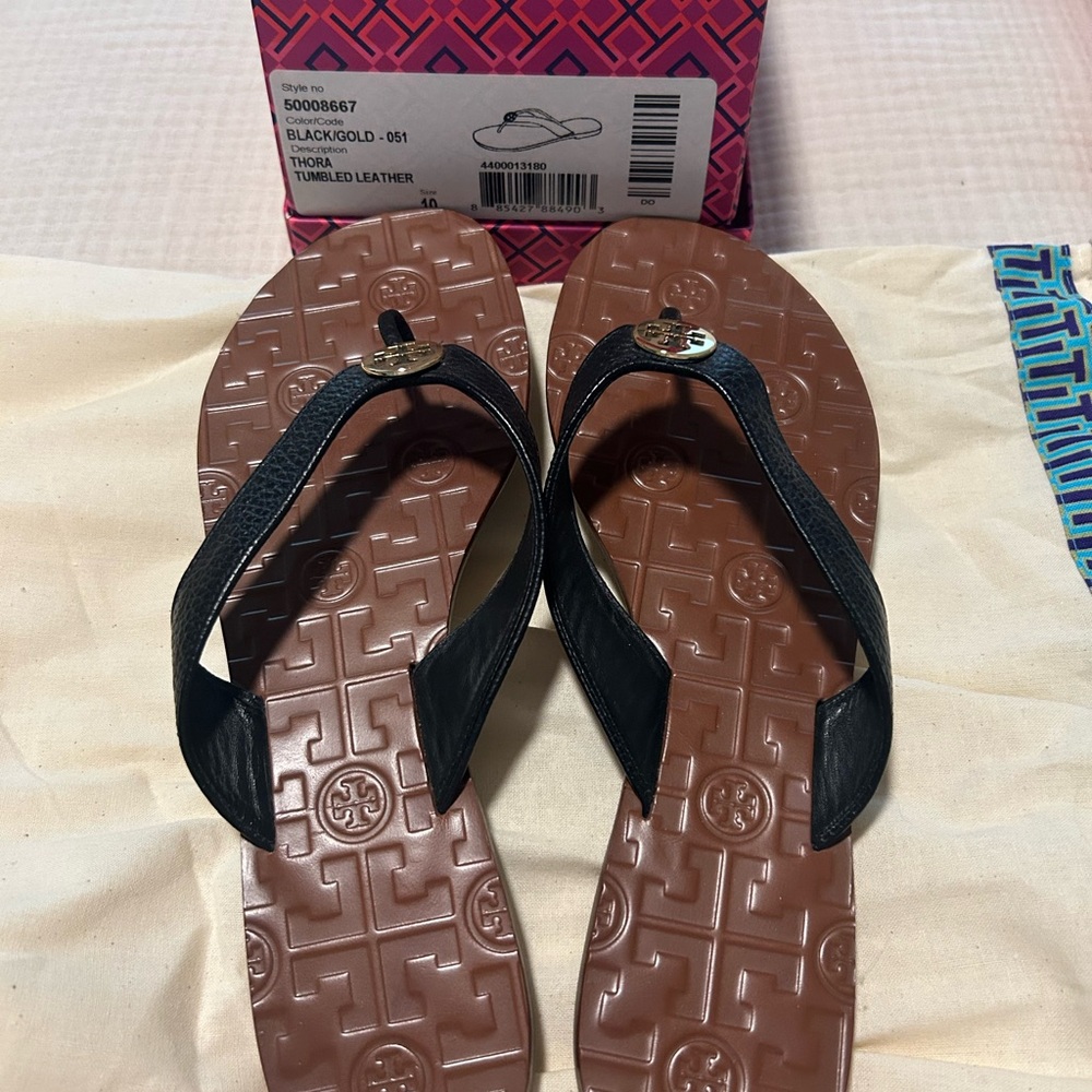 Tory Burch Black and Gold Sandals